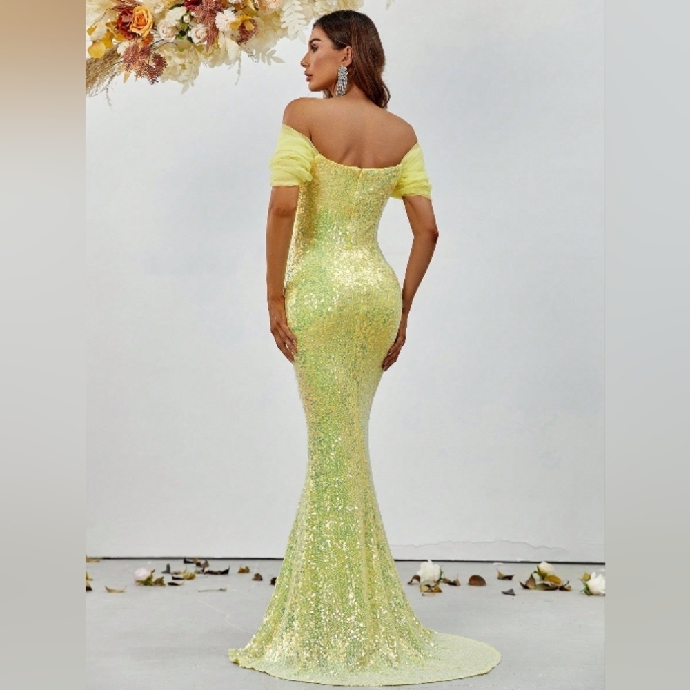 Glamorous Strapless Yellow Sequin Dress - Picture 5 of 6